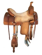 Western Natural &amp; Brown Leather Strip Down Roper Ranch Cutter Saddle 13&quot;... - $380.00+