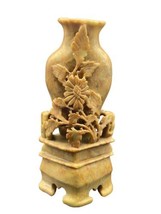 Vintage Chinese Asian Floral Hand Carved Soapstone Sculpture Vase 6” - £31.51 GBP