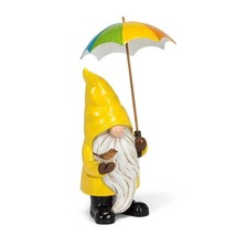 Yellow Raincoat Gnome Statue with Umbrella Beard Black Boots 13.5" High Resin image 2