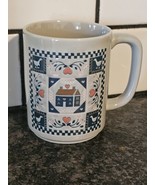 Otagiri Embossed Mug Cup Vintage Prairie Grey Cottage House Goose Hearts... - $11.29