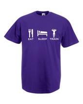 Mens T-Shirt Quote Eat Sleep Train, Bodybuilder Fitness TShirt, Sport Fans - £19.77 GBP