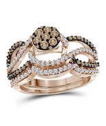 10k Rose Gold Round Brown Diamond Cluster Bridal Wedding Ring Set - £755.45 GBP