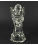 Angel Candle Holder Figurine Holding A Book Clear Glass 6.5&quot; Tall Vintage - £9.42 GBP