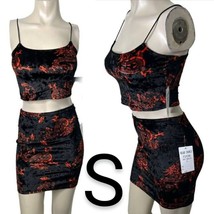 Sexy Black &amp; Red Dragon Print Velvet Cami Skirt Set~Size S - £26.90 GBP