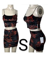 Sexy Black &amp; Red Dragon Print Velvet Cami Skirt Set~Size S - £26.47 GBP