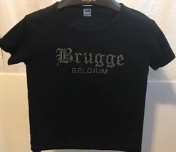 Sol&#39;s Brugge Belgium Black T-Shirt Silver/Gold Embellished Rhinestone La... - £18.61 GBP