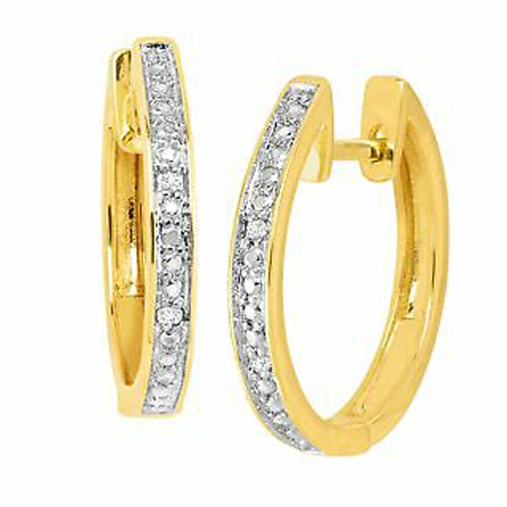 Creolen Mit Rund Schliff Labor Erstellt Diamant IN 14K Gelb Vergoldet Me... - $20.56