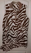 CHICO&#39;S 2.5 (Sz. 14) Zebra Print Tunic, Woven Linen No-iron Asymmetric Hem - $23.09