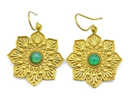 Natural Green Onyx Brass Earring Gold Plated Women Earring Beautiful Designer - £7.45 GBP