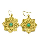 Natural Green Onyx Brass Earring Gold Plated Women Earring Beautiful Designer - $9.30