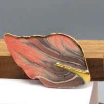 Lacquered Polymer Clay Leaf Brooch, Gorgeous Handmade Vintage Artisan Pink, Purp - $31.93