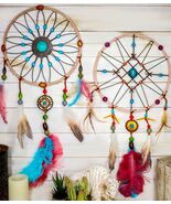 Set Of 2 Southwestern Tribal Indian Boho Chic Floral Feather Wall Dreamc... - €52,37 EUR