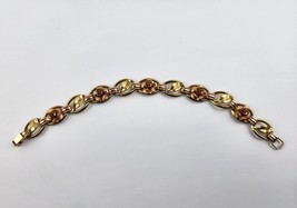 Vintage Krementz Bracelet Rose Gold tone flower &amp; yellow gold leaf 7&#39; le... - £27.23 GBP