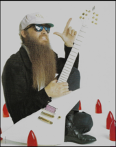 ZZ Top Billy Gibbons with custom John Bolin Explorer guitar pin-up photo #2B - $4.50