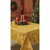Benson Mills Christmas Damask Tablecloth Gold Oblong 60&quot;x120&quot; New Open Package - £11.20 GBP