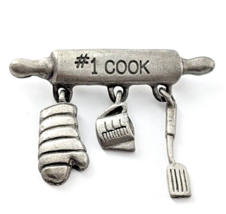 Spoontiques #1 Cook Dangle Brooch Rolling Pin Oven Mitt Measuring Cup Spatula - £10.25 GBP