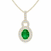 ANGARA 5x4MM Natural Emerald &amp; Diamond Halo Pendant Necklace in 14K Solid Gold - £352.04 GBP+