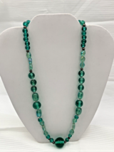 21&quot; Graduated Green Beaded Necklace Different Shapes See Through - £14.22 GBP