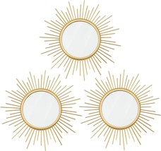 Uaussi 3 Pack Sunburst Wall Mirror Metal Wall Mounted Mirrors, Sunburst Gold - £33.56 GBP
