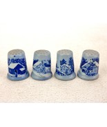 Set of 4 Blue Porcelain Thimbles, Currier &amp; Ives Winter Homestead Scenes... - $26.79 CAD