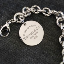 Please Return to Tiffany & Co LARGE Silver Round Circle Charm Bracelet GENUINE - $310.00