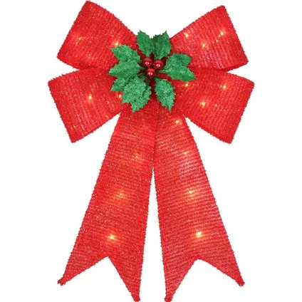 Light-Up Red &amp; Green Holly LED Fabric &amp; Plastic Bow Decoration, 14in x 21in - $37.99