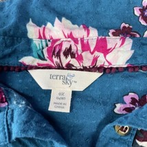 Terra &amp; Sky Women’s 0X 14W Floral Print Ruffle Blouse Button Blue Sleeve... - £7.13 GBP
