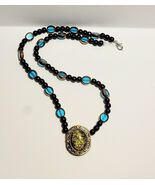 Vintage Hologram Costume Handmade Necklace Maine 19&quot; Metal Charm Glass B... - $392.88 MXN