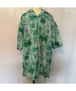 Stacy Adams XXL Green Linen Cotton Shirt Abstract Print Short Sleeve - $27.95