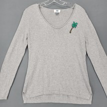Old Navy Women Sweater Size M Gray Preppy Palm Classic Long Sleeve V-Neck Knit - £10.10 GBP