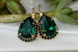 3Ct Pear Cut Green Emerald Women&#39;s Drop &amp; Dangle Earrings 14 k White Gold Plated - £91.95 GBP