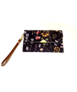 New Handmade Beige Black Wildflower Canvas Envelope Wallet Clutch 8&quot; x 5&quot; - £20.89 GBP