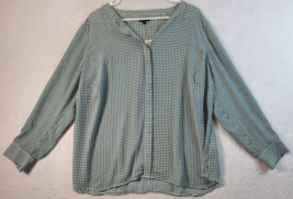 Talbots Shirt Womens Petites 2X White Green Polyester Long Sleeve Button Front - £18.16 GBP