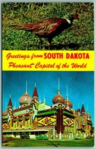 Dual View Banner Greetings South Dakota Corn Palace Pheasant Chrome Postcard J13 - £3.92 GBP