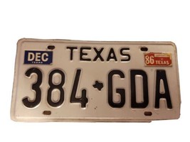 Vintage Texas 1986 License Plate, 384 GDA Black and White - £13.15 GBP