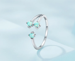  Luxury 925 Sterling Silver Exquisite Green Opal Adjustable Ring (Size 7-9) - £30.36 GBP