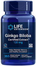 Ginkgo Biloba Certified Extract 120mg 365Cap Memory Brain Support Life Extension - £30.13 GBP
