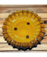 Vtg Amber Glass Ashtray Sunburst 10&quot; MCM Candy Nuts Trinket Key Dish - £14.34 GBP