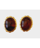 Avon Pierced Earrings Turtle Bay Collection Faux Tortoise Cabochon VTG 80s - £12.43 GBP