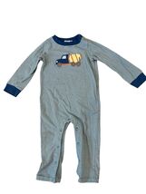 Striped Baby Romper With Cement Truck Applique Long Sleeves Snap Closure... - $9.60