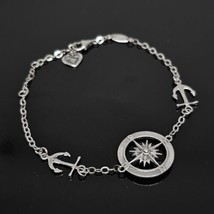 Amor Aime 925 Sterling Silver - Nautical Chain Bracelet Compass Anchor - £20.06 GBP