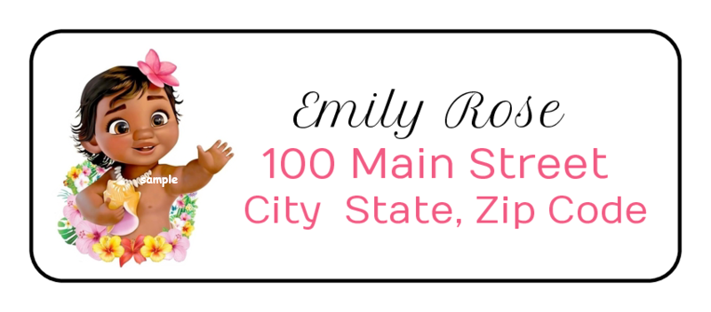 30 Baby Moana Return Address Labels, Stickers, Personalized, Disney, Tags