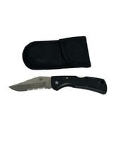 Vintage Maxam Navy Folding Pocket Knife Black Handle Stainless With Pouch - £13.44 GBP