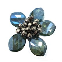 Enchanted Blue Floral Glass Prism-Crystal Center Pin-Brooch - £9.89 GBP