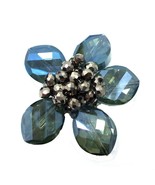Enchanted Blue Floral Glass Prism-Crystal Center Pin-Brooch - £9.92 GBP