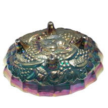 Carnival Glass Iridescent Blue Green Purple Oval Grape Harvest Fruit Bowl Vtg - $43.20