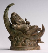 Antik Thai Stil Bronze Liegender Ganesha Statue Auf Mond - 31cm/30.5cm - £492.07 GBP