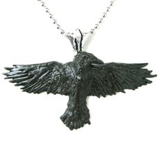 Alchemy Gothic Black Raven Pendant Blackened Fine English Pewter Necklace P193 - £20.85 GBP