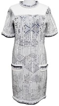 CHANEL Knit Dress White Blue Silver Metallic Short Sleeve 14S 2014 Sz 40 - £835.32 GBP
