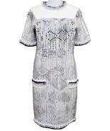 CHANEL Knit Dress White Blue Silver Metallic Short Sleeve 14S 2014 Sz 40 - £832.27 GBP